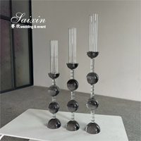 Bougeoir boule de cristal gris fumée Décoration de table de mariage Ensemble de 3 pièces de centre de table haut
