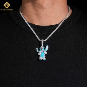 ZUANFA JEWELRY Cartoon Pendant 925 <b>Silver</b> Rhodium Plated Moissanite Micro Insert Themed <b>Charm</b> Unisex Cute Style Blue <b>Charm</b> Gift - Product Image 5
