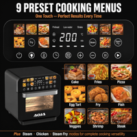 Four à Friture à Air Chaud Numérique Grande Capacité 12L 2200W avec Fonction Vapeur, Fenêtre Visible et 9 Menus Colorés pour Appareil de Cuisine Domestique
