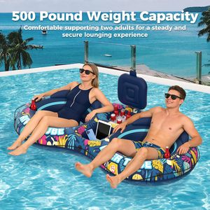 2 Person <b>Inflatable</b> River Tube 5 in 1 Heavy Duty Raft with Backrests Cooler Cup Holders Floating Lounge Lake <b>Pool</b> Relaxation - Product Image 4