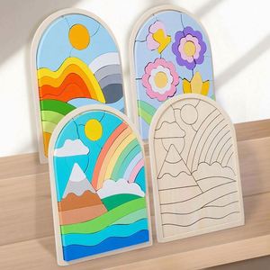 <b>Creative</b> Wooden Toy New Cartoon Cute Flower Rainbow Pattern Color Matching Toddler 3D Puzzle Board - Product Image 5