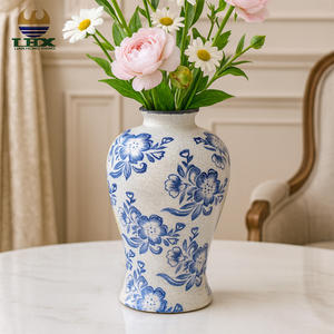 키 큰 파란색과 흰색 도자기 꽃병 Chinoiserie 세라믹 꽃병 균열 유약 거실 웨딩 탁상 장식 장식 장식 - Product Image 1