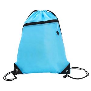 Wholesale 210D Polyester <b>Backpack</b> Bag Logo <b>Drawstring</b> Sports Gym Storage With Zipper for Shopping Custom Promotional Gifts - Product Image 5