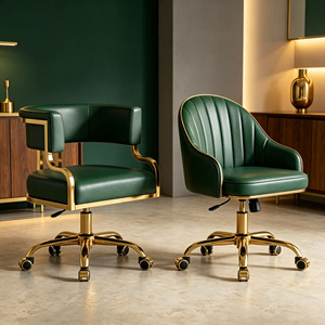 Modern PU Leather Salon <b>Chair</b>, Swivel <b>Vanity</b> <b>Chair</b> with Metal Rolling Base for Beauty Studio Hair Salon - Product Image 3