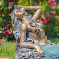 Statue de sirène en bronze coulé artisanal de grande taille avec base en marbre pour la décoration de jardin, fontaine, patio, résistante aux intempéries, lourde, pour extérieur
