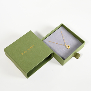 PackSecret High Quality Cardboard Green <b>Paper</b> Ring Earring Necklace Pendant Bracket Set Jewelry Packaging Drawer Box with Logo - Product Image 1