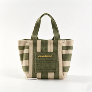 Sac fourre-tout personnalisé en tissu éponge, mini sac à main rayé, petit sac fourre-tout pour femme, sac à poignée supérieure en tissu doux - Product Image 2