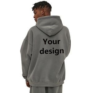 Felpe da <span class=keywords><strong>uomo</strong></span> in misto cotone pesante con cappuccio invernale con tasca in Kanga ricamata a maniche lunghe boccato per spalle - Product Image 2