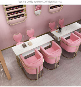 Ensemble de salon de manucure : Tables longues en métal, meuble de maquillage en marbre, ensemble de mobilier de manucure, table à ongles avec chaise - Product Image 6