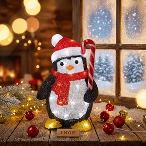 Jinyue - Luz LED 3D con diseño de pingüino navideño, color blanco frío, figura acrílica, bastón de caramelo, IP44, impermeable, control manual, para jardín exterior - Product Image 2