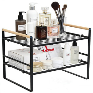 Organiseur de rangement en fer à double couche de style japonais avec poignées en bois pour le comptoir de cuisine et l'organisation du bureau - Product Image 1