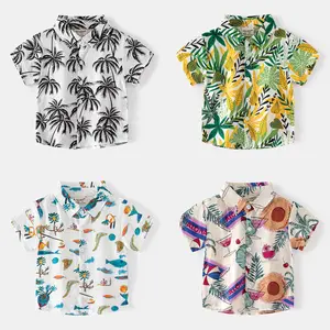 Nieuwe Mode Zomer Kinderkleding Jongen Zomer Hawaii Beach Style Bladeren Volledige Gedrukte Korte Mouwen Jongens Shirts