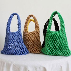 2024 New Solid Color Cotton Rope Hollowed Out <b>Net</b> <b>Mesh</b> Small Beach Bag Fashion Holiday Portable Tote Bags for Women Beach - Product Image 2