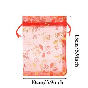 Bolsitas de Organza con Estampado de Bauhinia y Cordón, Bolsas de Regalo Navideñas Personalizadas con Lámina Dorada para Dulces y Regalos Festivos - Product Image 3