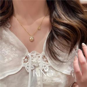 Collar de Plata de Ley S925 Chapado en Oro con Flor de Madreperla, Joyería para Uso Diario de Mujer, Engaste de Bisel, Perla AAA - Product Image 4