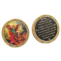 Pièce commémorative de l'archange Saint Michel - Plaqué or - Poli - Imprimé UV - Gravé - Émail coloré - Prêt à être expédié (Vente flash)