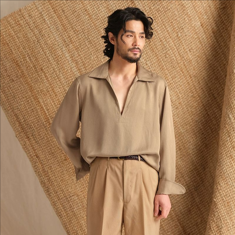 deep v neck dress shirt Satin Deep V-Neck Shirt Black / M