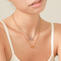 Collier double anneau entrelacé en acier inoxydable plaqué or 18 carats PVD, étanche, tendance, romantique, pour couple, cadeau H&C