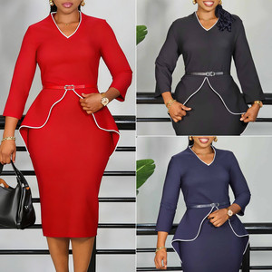 เดรสสปริงสุดฮิตสำหรับผู้หญิง สไตล์ลำลองหรูหรา แขนยาว คอวี แต่งระบาย เหมาะสำหรับใส่ทำงาน ชุดเดรสสำหรับสุภาพสตรี - Product Image 2