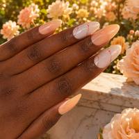 Faux ongles à presser en acrylique, forme amande, motif marbre pêche et veine or cuivré, personnalisables, vente en gros
