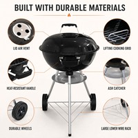 Barbecue portable à charbon avec grille émaillée et nano-revêtement, poignée résistante à la chaleur, ventilation réglable et chariot – Fumoir BBQ