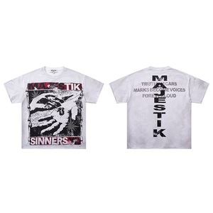 T-shirt da uomo vintage lavata bianca 100% cotone Majestik Sinners con stampa digitale e serigrafia a mano, oversize, stile streetwear - Product Image 3