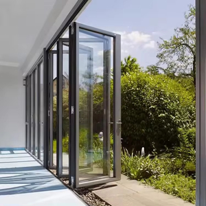 Design moderno alumínio preto liga acordeão pátio porta vidro exterior deslizante porta dobrável