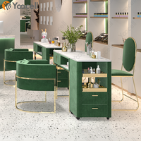 Yoocell Nouveau Design Table de Manucure Portable Couleur Verte, Bureau de Manucure Roulant, Chaise Tabouret de Bureau, Tables à Ongles pour Salon