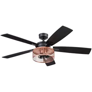 Nouveau modèle Ventilateur de plafond de 52 pouces Style industriel 5 pales à double finition Ventilateur de plafond de 52 pouces avec lumière LED et télécommande