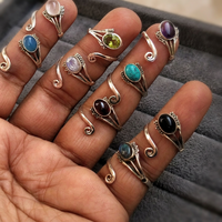 Vente chaude Bague En Pierre D'argent Naturel Multi Pierres Bague Réglable En Argent Sterling 925 Anneaux De Pierre Précieuse