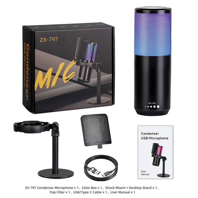 GAM-ZX797 Professional USB Microphone Condenser Microphone Professional Recording Stand Microphone PC for Computer