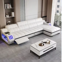Sofá de Cuero Multifuncional Inteligente con Luz LED, Sofá Cama Reclinable de Lujo con Proyectores de Sonido, Almacenamiento y Esponja para Hotel