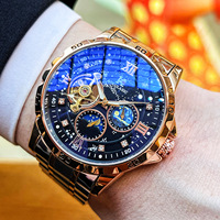 Montre Homme Multifonction à Grand Cadran, Lumineuse, Étanche, Phase de Lune, Squeletteisée, Entièrement Automatique
