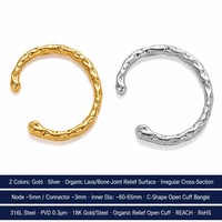 Bracelet jonc ouvert massif 7 mm plaqué or 18 carats, motif martelé, anti-ternissement, pour couple, vente en gros, best-seller 2026