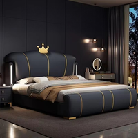 Lit intelligent réglable de luxe en cuir capitonné avec rangement et design moderne, taille King