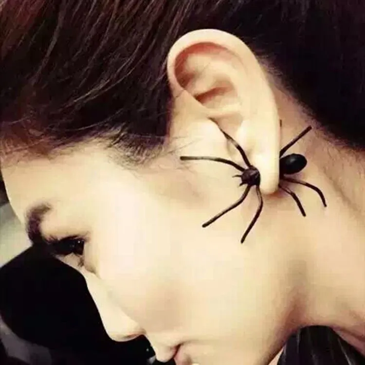 Halloween Decoration Halloween Costumes For Woman 3D Creepy Black Spider Ear Stud Earrings For Halloween Party DIY Decors KD2218