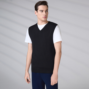 Vente en gros de débardeurs en coton tricoté de haute qualité avec logo personnalisé, pull en maille, gilet pour homme, col en V, sans manches - Product Image 3