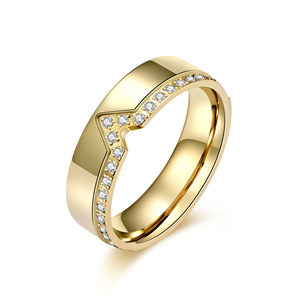 Anillo de diamantes en forma de V para mujer, diseño geométrico de acero dorado, engaste pavé, joyería para uso diario - Product Image 1