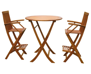 Mesa y sillas plegables Juego de comedor de altura de barra, juego de comedor de patio de madera para 2 personas con mesa redonda Balcón Patio - Product Image 4