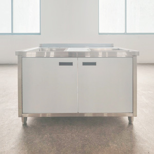 Meuble de cuisine en acier inoxydable avec plan de travail intégré, évier à légumes et évier à vaisselle, meuble de base moderne - Product Image 3