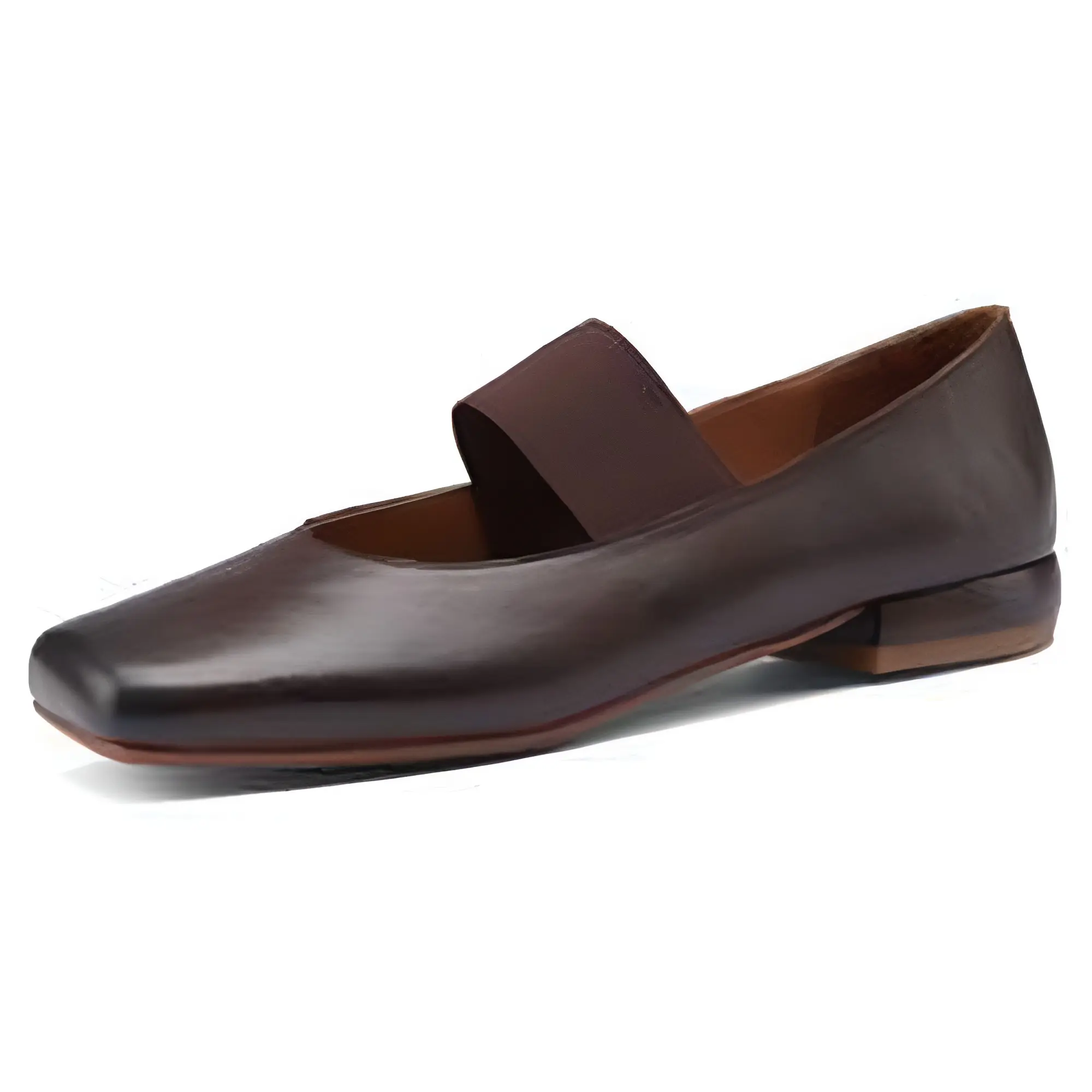 2023 Elegant Full Grain Leather Flats Shoes for Women Square Toe Comfortable Slip on Flats for Women