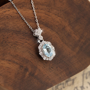 Collier en argent sterling S925 pour femme, incrusté d'aigue-marine naturelle, style coréen, inspiré d'Instagram, polyvalent et original - Product Image 2