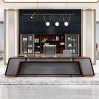 Bureau de direction en forme de I, moderne, durable, de luxe léger, pour patron/CEO, ergonomique, avec rangement en bois, design de cabinet latéral, montage facile, villa