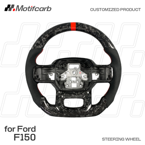 Volant en fibre de carbone forgé sur mesure avec poignées en microfibre pour Ford F150 Raptor XLT XL STX 2019-2025 - Product Image 2