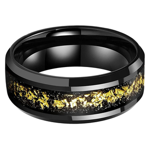 <span class=keywords><strong>Anelli</strong></span> di tungsteno <span class=keywords><strong>neri</strong></span> da 8mm per gli uomini da donna frammenti di lamina d'oro intarsio di fidanzamento fede nuziale smussata bordi lucidati Comfort Fit - Product Image 2