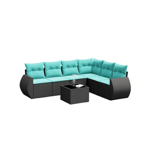 <b>Black</b> Poly Rattan Patio <b>Sofa</b> Set With Cushions Outdoor <b>Garden</b> Furniture Contemporary Design Waterproof - Product Image 1