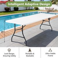 Table de pique-nique pliable de 8 pieds avec poignée de transport, table portable robuste pliable en deux pour le camping, les voyages en camping-car, les fêtes, les barbecues et l'intérieur