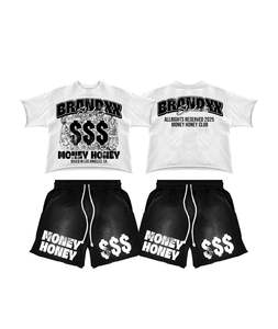 Set di T-shirt e Pantaloncini Vintage Effetto Usurato con Stampa DTG Personalizzata, in <span class=keywords><strong>Cotone</strong></span> con Coulisse, Senza Maniche - Product Image 2