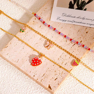 Collar de cadena de oro <span class=keywords><strong>en</strong></span> capas con cuentas coloridas personalizadas con amuleto de cereza fresa <span class=keywords><strong>para</strong></span> amantes collar de moda <span class=keywords><strong>para</strong></span> parejas - Product Image 4