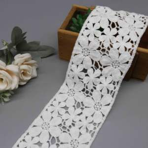 Ribete de Encaje de Margaritas Blancas Anchas, Guipur de Poliéster Suave Tipo Seda de Leche, Cinta Floral Estilo Boho para Cinturón de Vestido de Novia y Dobladillo de Falda - Product Image 4
